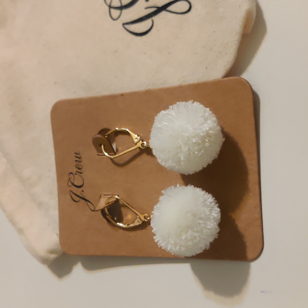 J. Crew Mini Pom Pom Earrings New! Orange peony - Picture 5 of 6